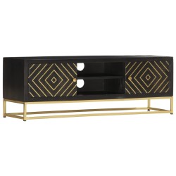 Meuble TV Noir et doré 120 x 30 x 40 cm Bois massif de manguier 