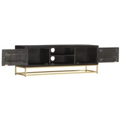 Meuble TV Noir et doré 120 x 30 x 40 cm Bois massif de manguier 