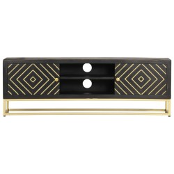 Meuble TV Noir et doré 120 x 30 x 40 cm Bois massif de manguier 