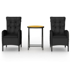 Ensemble de bistro de jardin 3 pcs rotin et bois d’acacia noir 