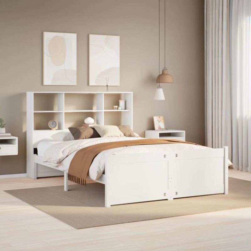 Lit bibliothèque sans matelas blanc 120x200 cm bois pin massif 