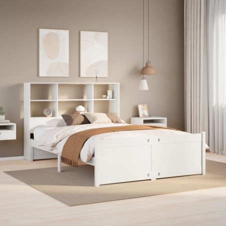 Lit bibliothèque sans matelas blanc 120x200 cm bois pin massif 