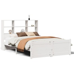 Lit bibliothèque sans matelas blanc 120x200 cm bois pin massif 
