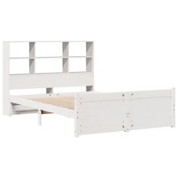 Lit bibliothèque sans matelas blanc 120x200 cm bois pin massif 