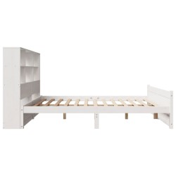 Lit bibliothèque sans matelas blanc 120x200 cm bois pin massif 