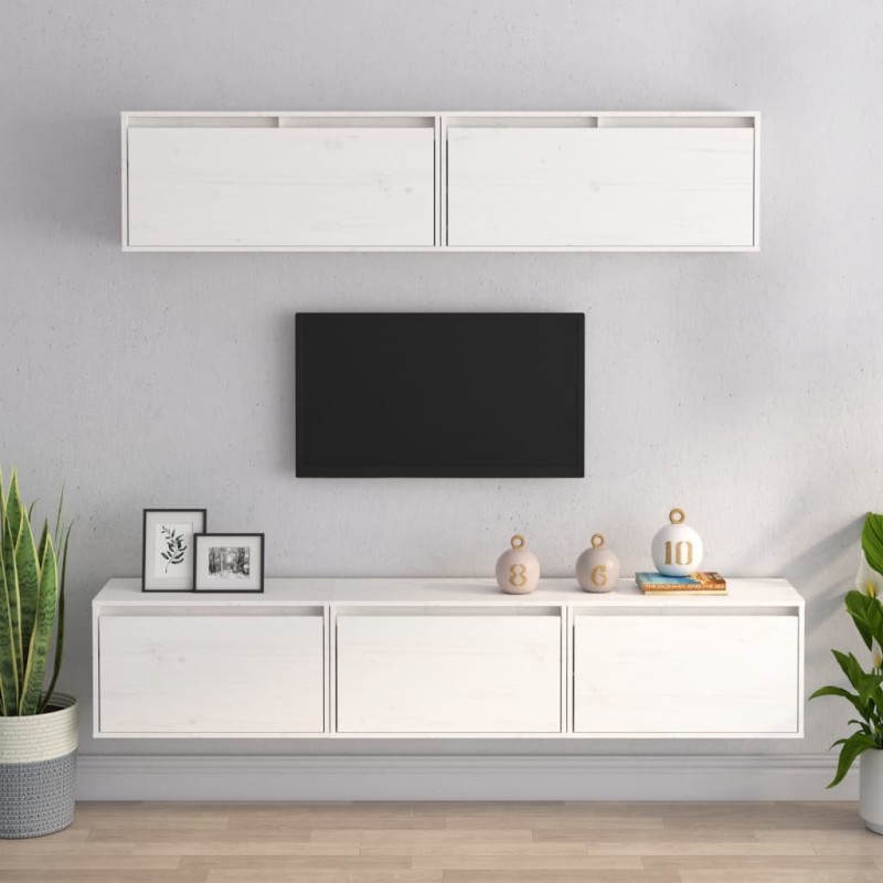 Meubles TV 5 pcs Blanc Bois massif de pin 