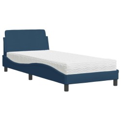 Lit avec matelas bleu 90x200 cm tissu 