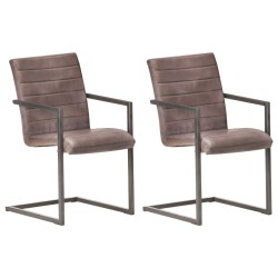 Chaises à manger cantilever lot de 2 marron cuir véritable 