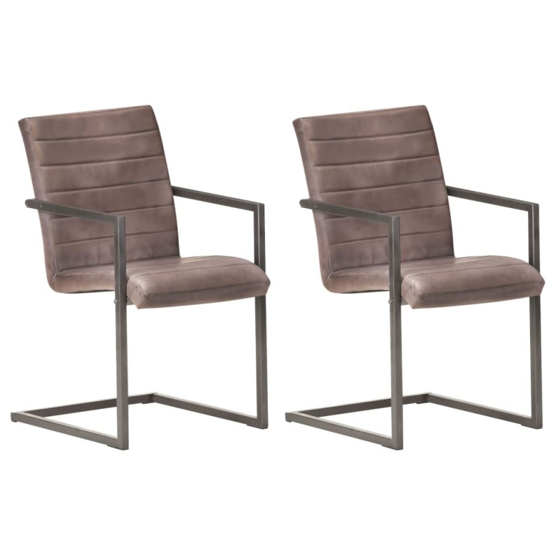 Chaises à manger cantilever lot de 2 marron cuir véritable 