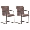 Chaises à manger cantilever lot de 2 marron cuir véritable 