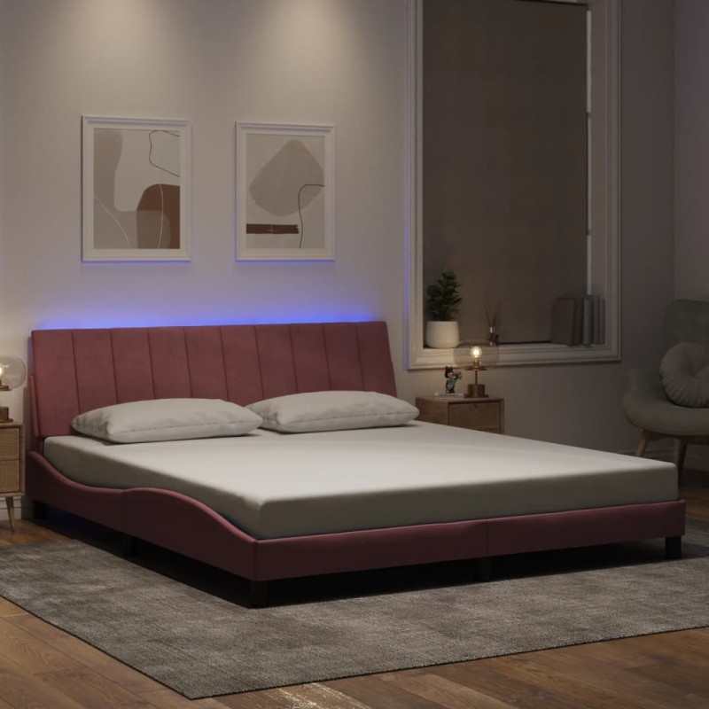 Cadre de lit avec LED sans matelas rose 180x200 cm velours 