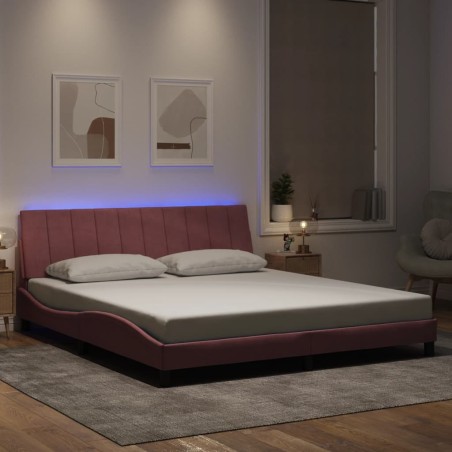 Cadre de lit avec LED sans matelas rose 180x200 cm velours 