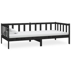 Lit de repos avec matelas 90x200 cm Noir Bois de pin massif 