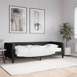 Lit de jour avec matelas noir 90x200 cm tissu 