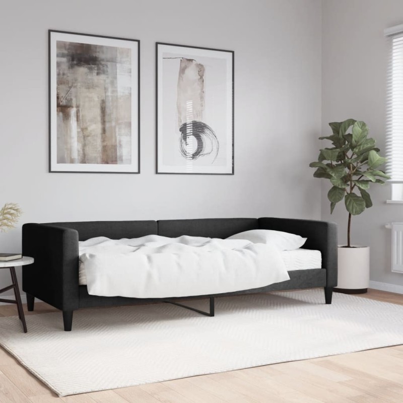 Lit de jour avec matelas noir 90x200 cm tissu 