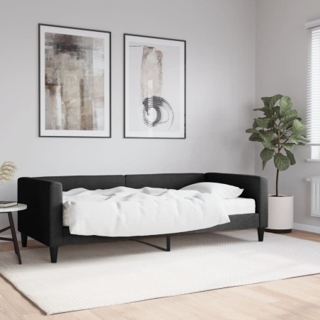 Lit de jour avec matelas noir 90x200 cm tissu 