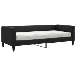 Lit de jour avec matelas noir 90x200 cm tissu 
