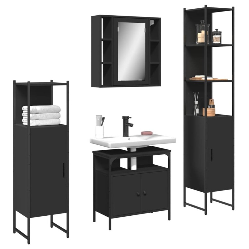 Ensemble d’armoires salle de bain 4 pcs noir bois d'ingénierie 