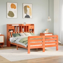 Lit bibliothèque sans matelas cire marron 150x200 cm pin massif 