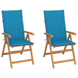 Chaises de jardin lot de 2 et coussins bleu Bois de teck 