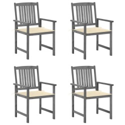 Chaises de jardin et coussins lot de 4 Gris Bois acacia massif 