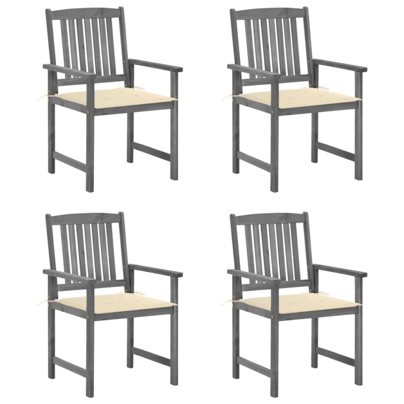 Chaises de jardin et coussins lot de 4 Gris Bois acacia massif Chaises de jardin et coussins lot de 4 Gris Bois acacia massif