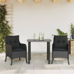 Ensemble à manger de jardin avec coussins 3 pcs Noir 