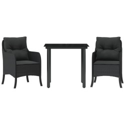 Ensemble à manger de jardin avec coussins 3 pcs Noir 