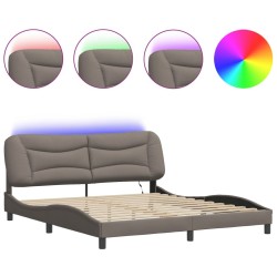 Cadre de lit avec LED sans matelas taupe 180x200 cm tissu 