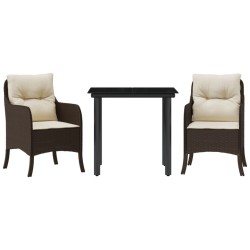 Ensemble à manger de jardin 3 pcs et coussins marron poly rotin 
