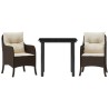 Ensemble à manger de jardin 3 pcs et coussins marron poly rotin 