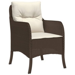 Ensemble à manger de jardin 3 pcs et coussins marron poly rotin 