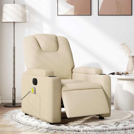 Fauteuil inclinable de massage électrique crème tissu 