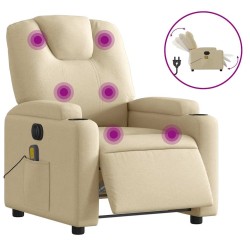 Fauteuil inclinable de massage électrique crème tissu 