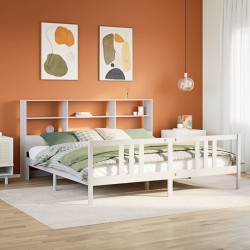 Lit bibliothèque sans matelas blanc 200x200 cm bois pin massif 