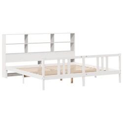Lit bibliothèque sans matelas blanc 200x200 cm bois pin massif 