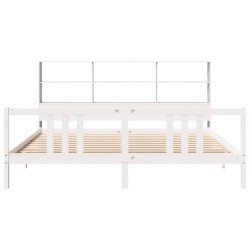 Lit bibliothèque sans matelas blanc 200x200 cm bois pin massif 