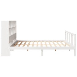 Lit bibliothèque sans matelas blanc 200x200 cm bois pin massif 