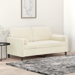 Canapé 2 places avec oreillers décoratifs crème 140 cm velours 