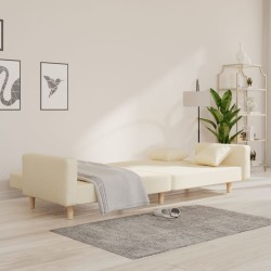 Canapé-lit à 2 places avec deux oreillers crème tissu 