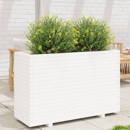 Jardinière blanc 110x40x72,5 cm bois de pin massif 