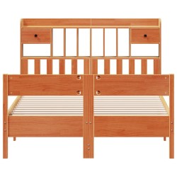Lit bibliothèque sans matelas cire marron 135x190 cm pin massif 