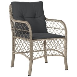 Ensemble de bistro 3 pcs et coussins gris clair résine tressée 
