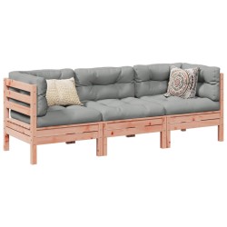 Salon de jardin 3 pcs et coussins bois massif sapin de douglas 