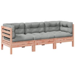 Salon de jardin 3 pcs et coussins bois massif sapin de douglas 