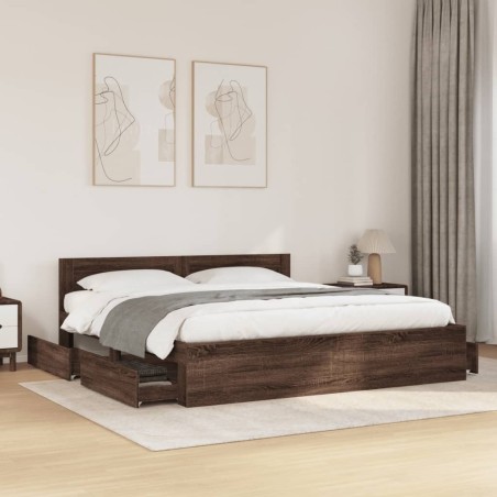 Cadre de lit tête de lit sans matelas chêne marron 200x200 cm 