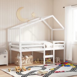 Lit haut sans matelas blanc 90x200 cm bois de pin massif 