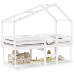 Lit haut sans matelas blanc 90x200 cm bois de pin massif 