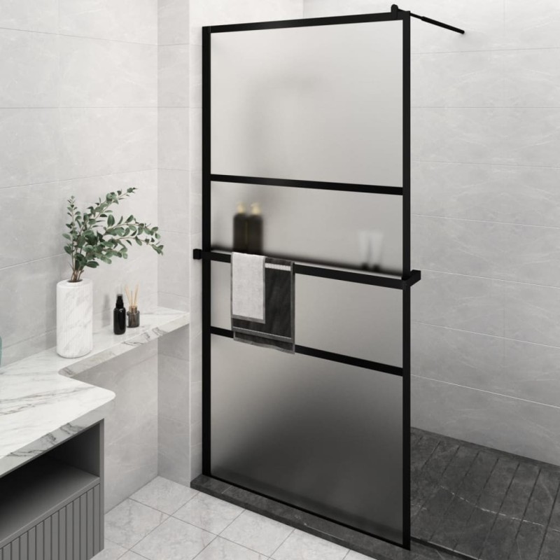Paroi de douche avec étagère Noir 115x195cm Verre ESG&Aluminium 
