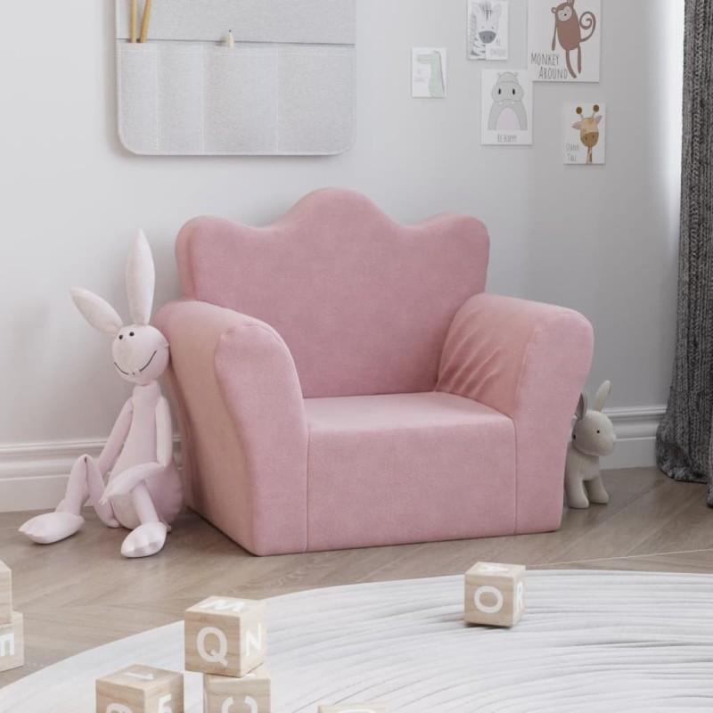 Canapé pour enfants rose peluche douce 